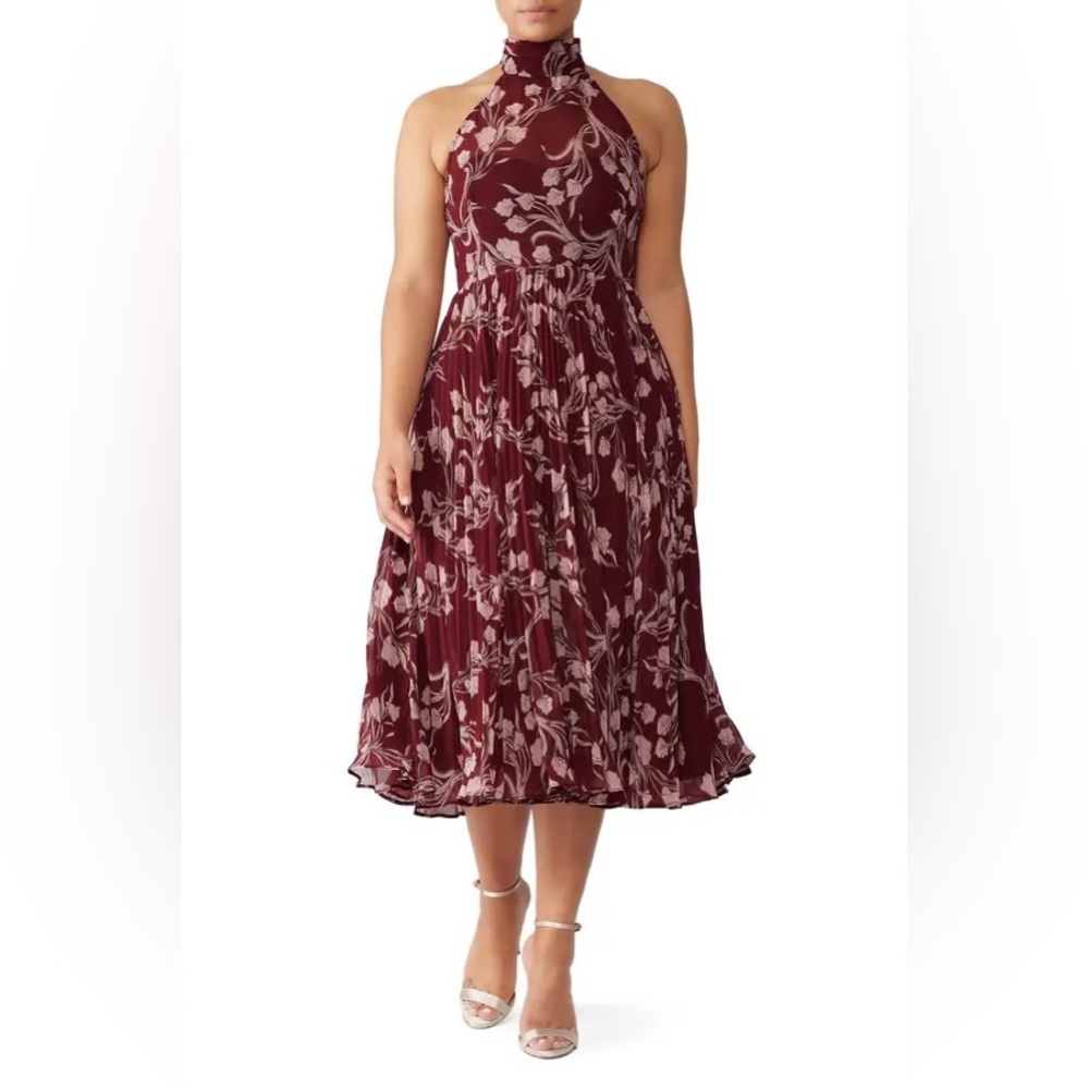 Fame and partners red floral midi halter dress US 10 L